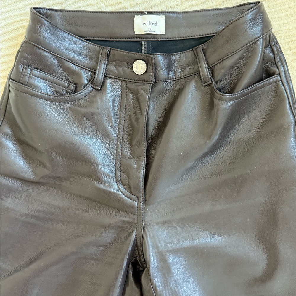 Aritzia Wilfred Dark Brown Melina Pant Faux Leather Trousers